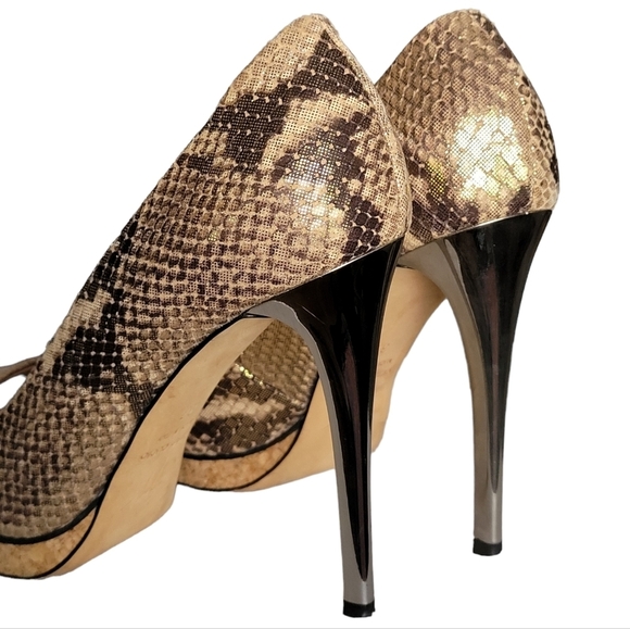 GUISEPPE Zanotti Peep-toe Pump Gold Snake Cork Platform Mirror Heels - Picture 5 of 9